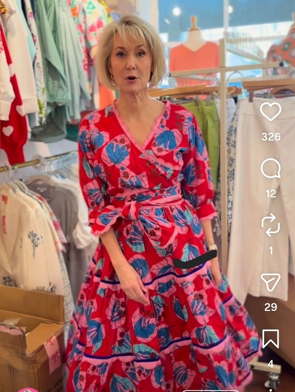 Vibrant Floral Wrap Midi Dress in Red and Pink Sash Medium - Picture 5 of 11